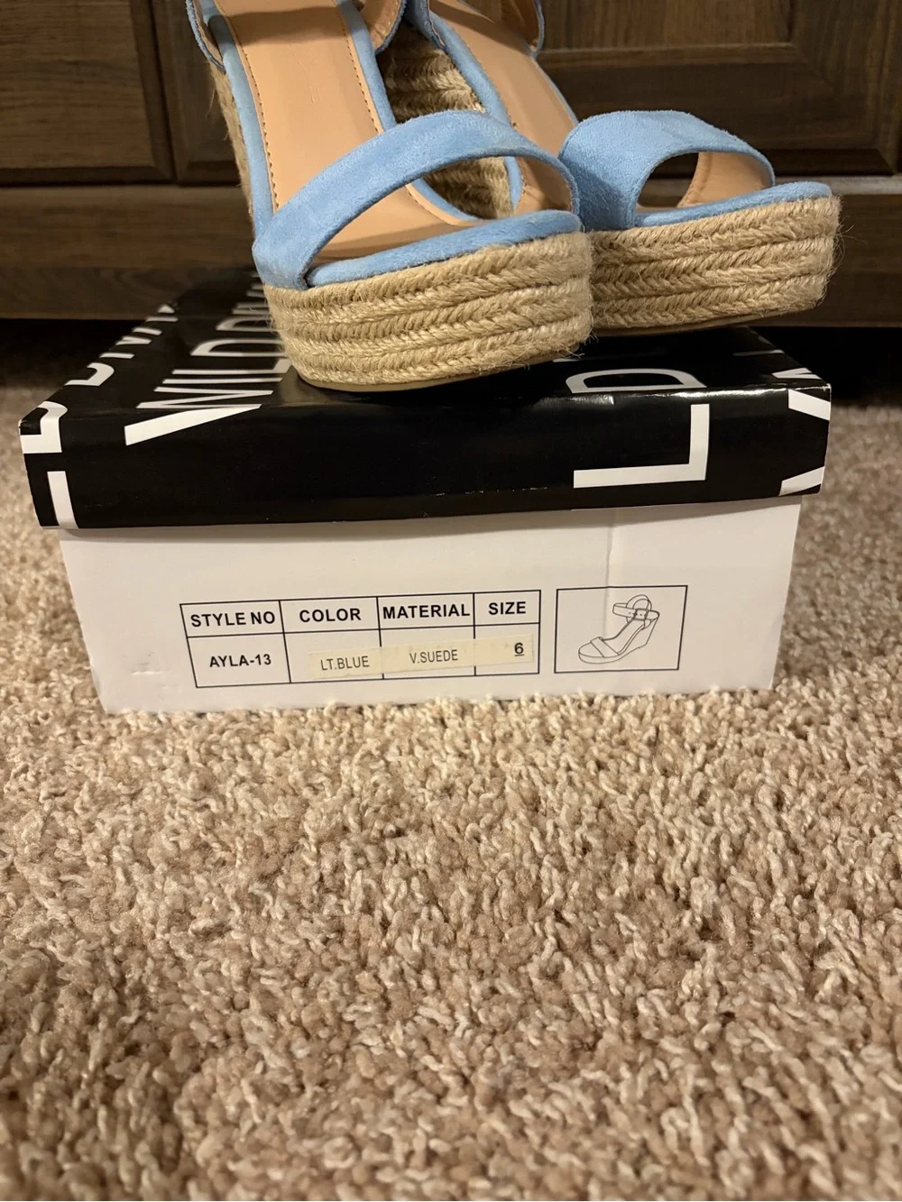 Wild Diva Light Blue Suede Ankle-Strap Wedge Sandals - Picture 4 of 5